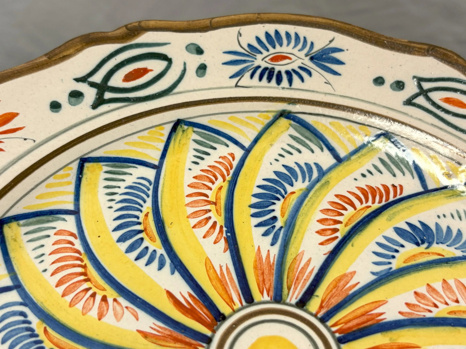 1940's French Provincial Henriot Quimper Pottery Lidded Pedestal Butter/ Cheese Dish - 13