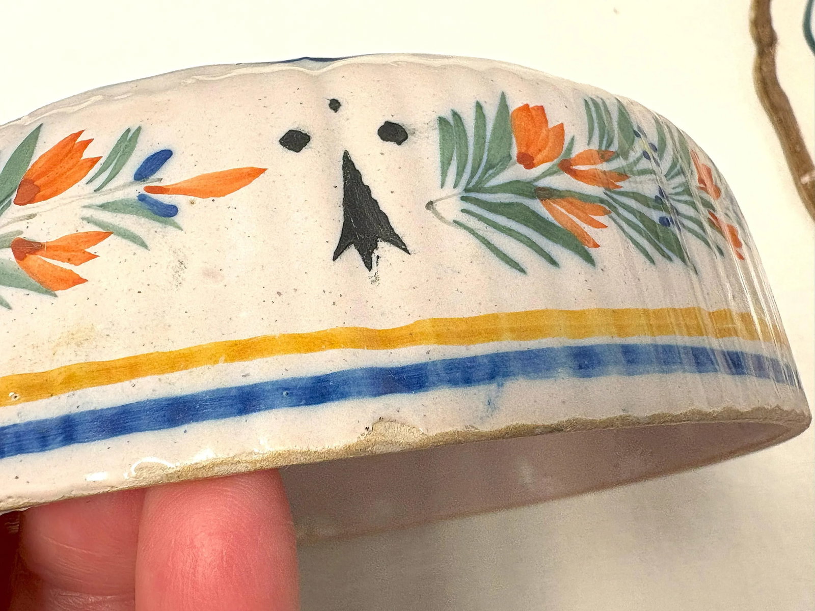 1940's French Provincial Henriot Quimper Pottery Lidded Pedestal Butter/ Cheese Dish - 14