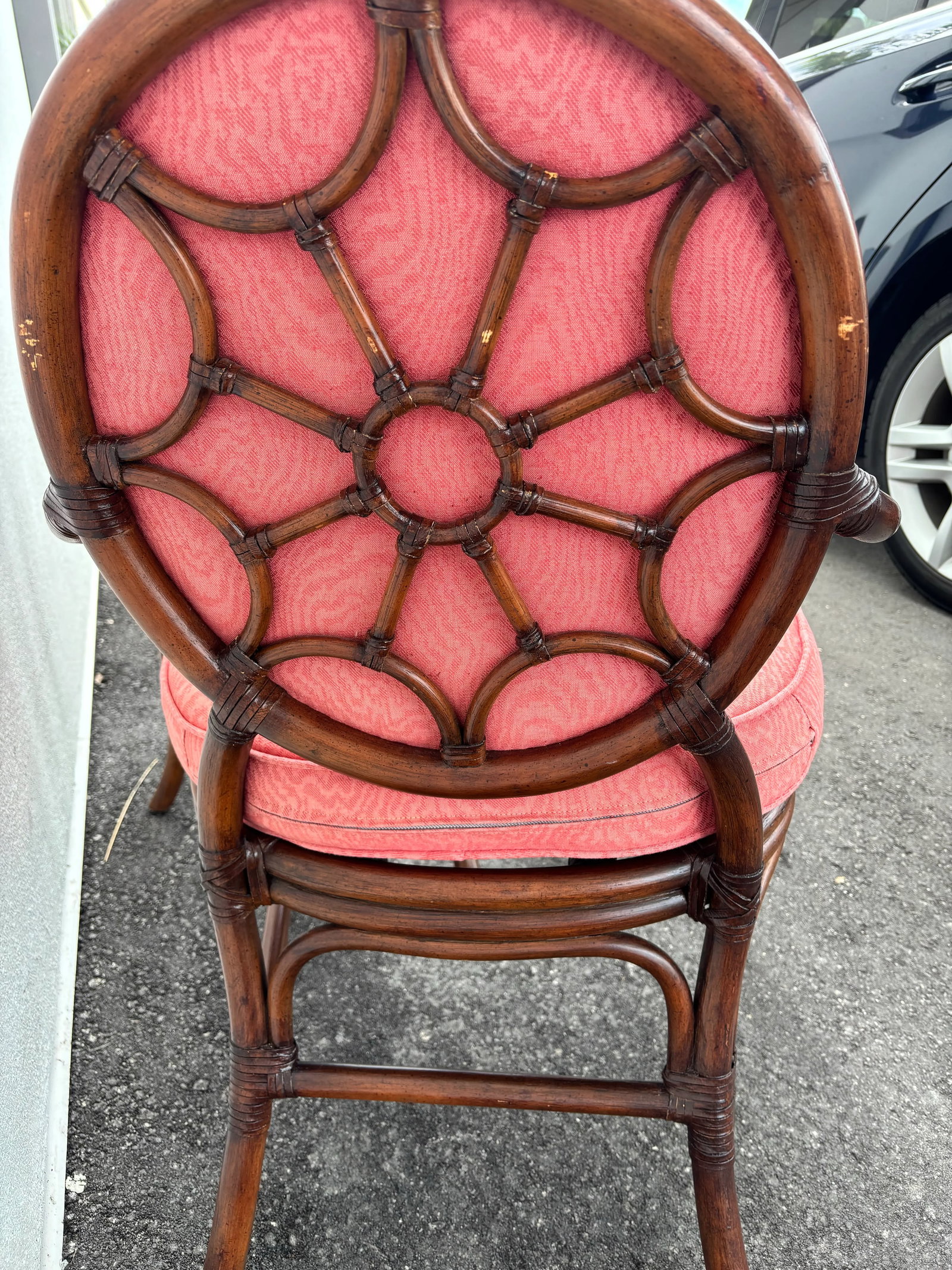 David Francis Attributed, Rattan Dining Set With Coveted "Spider Back" Coastal Design. Leather B - 2