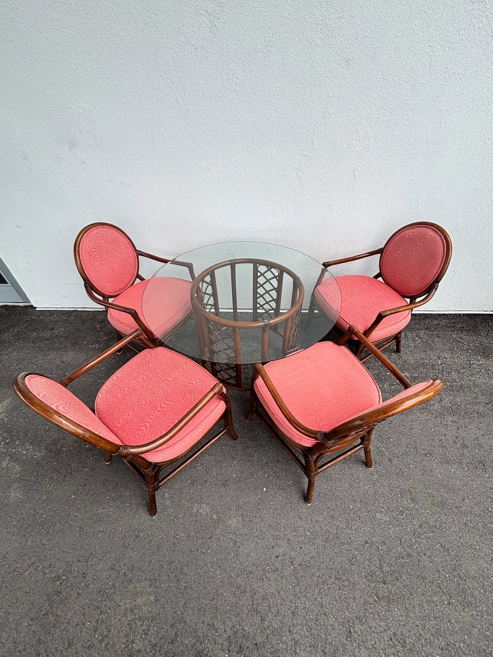 David Francis Attributed, Rattan Dining Set With Coveted "Spider Back" Coastal Design. Leather B - 6