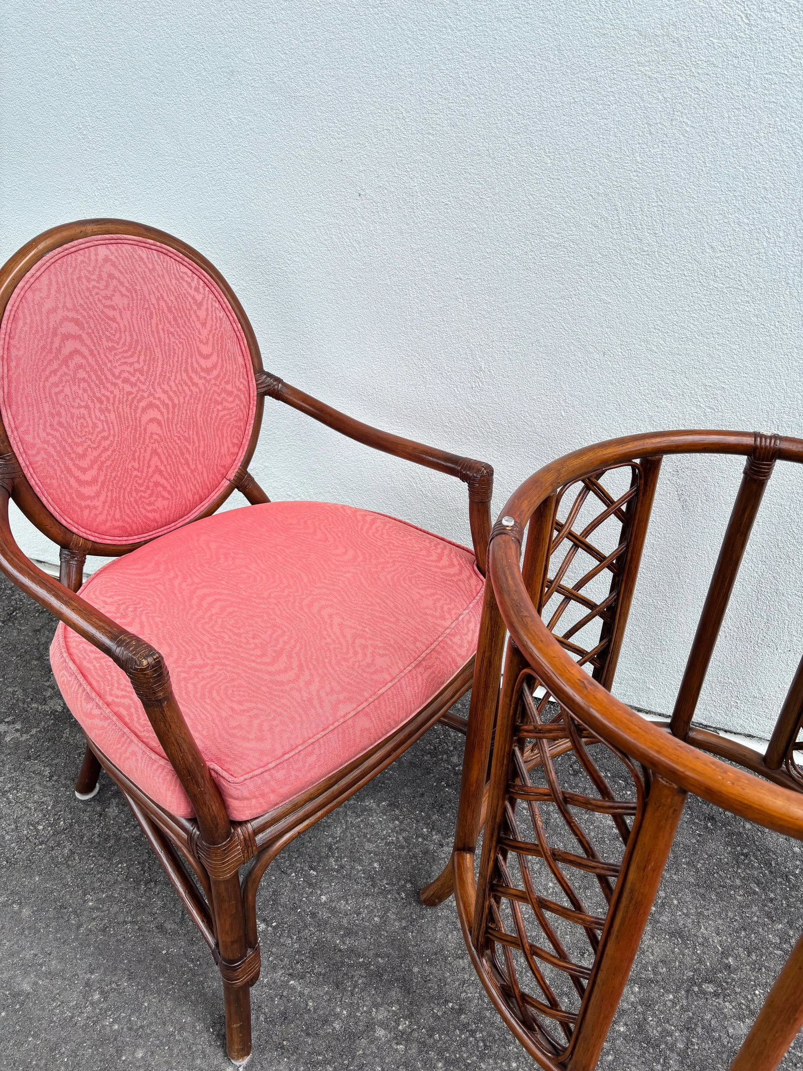 David Francis Attributed, Rattan Dining Set With Coveted "Spider Back" Coastal Design. Leather B - 7