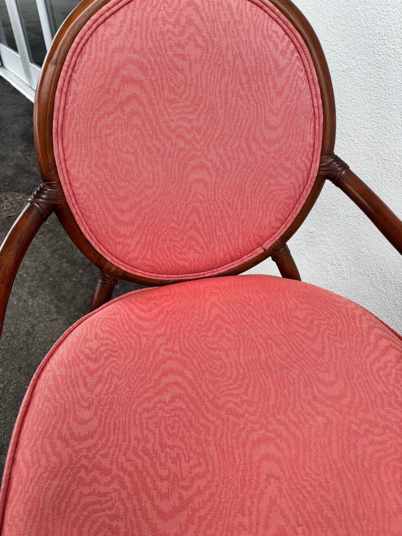 David Francis Attributed, Rattan Dining Set With Coveted "Spider Back" Coastal Design. Leather B - 8