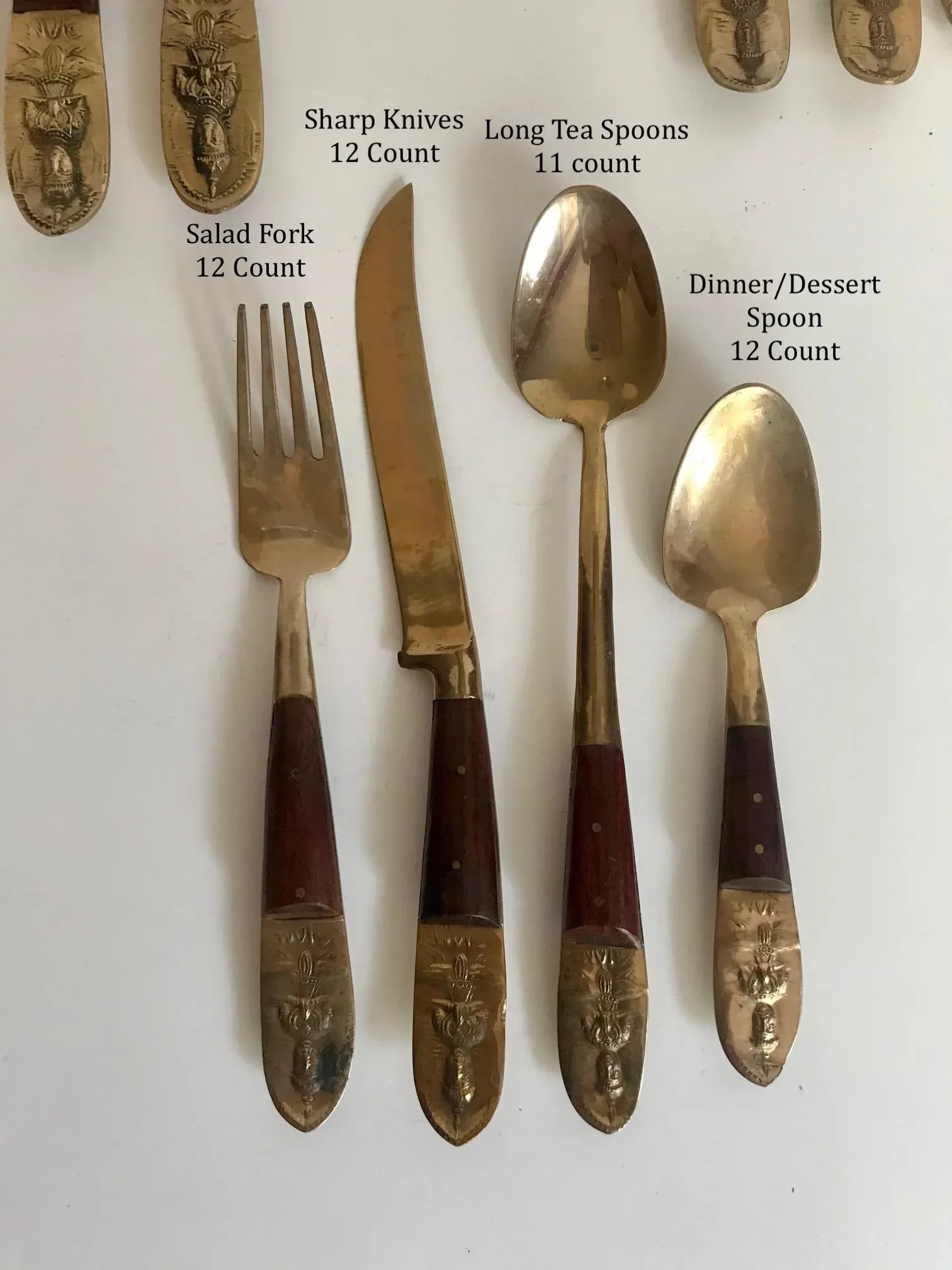 Mid-Century Modern Thai Siam Buddha Brass and Rosewood Flatware Set of 142 - 10