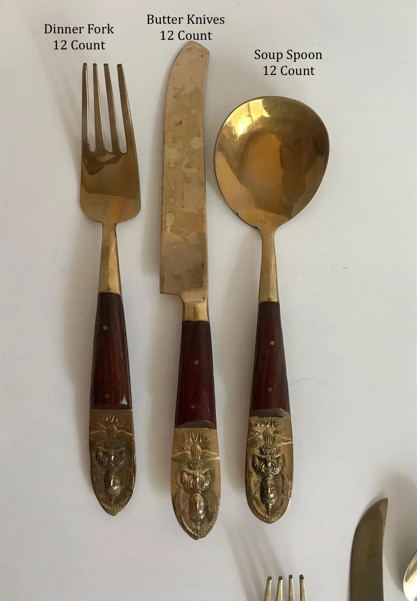 Mid-Century Modern Thai Siam Buddha Brass and Rosewood Flatware Set of 142 - 11