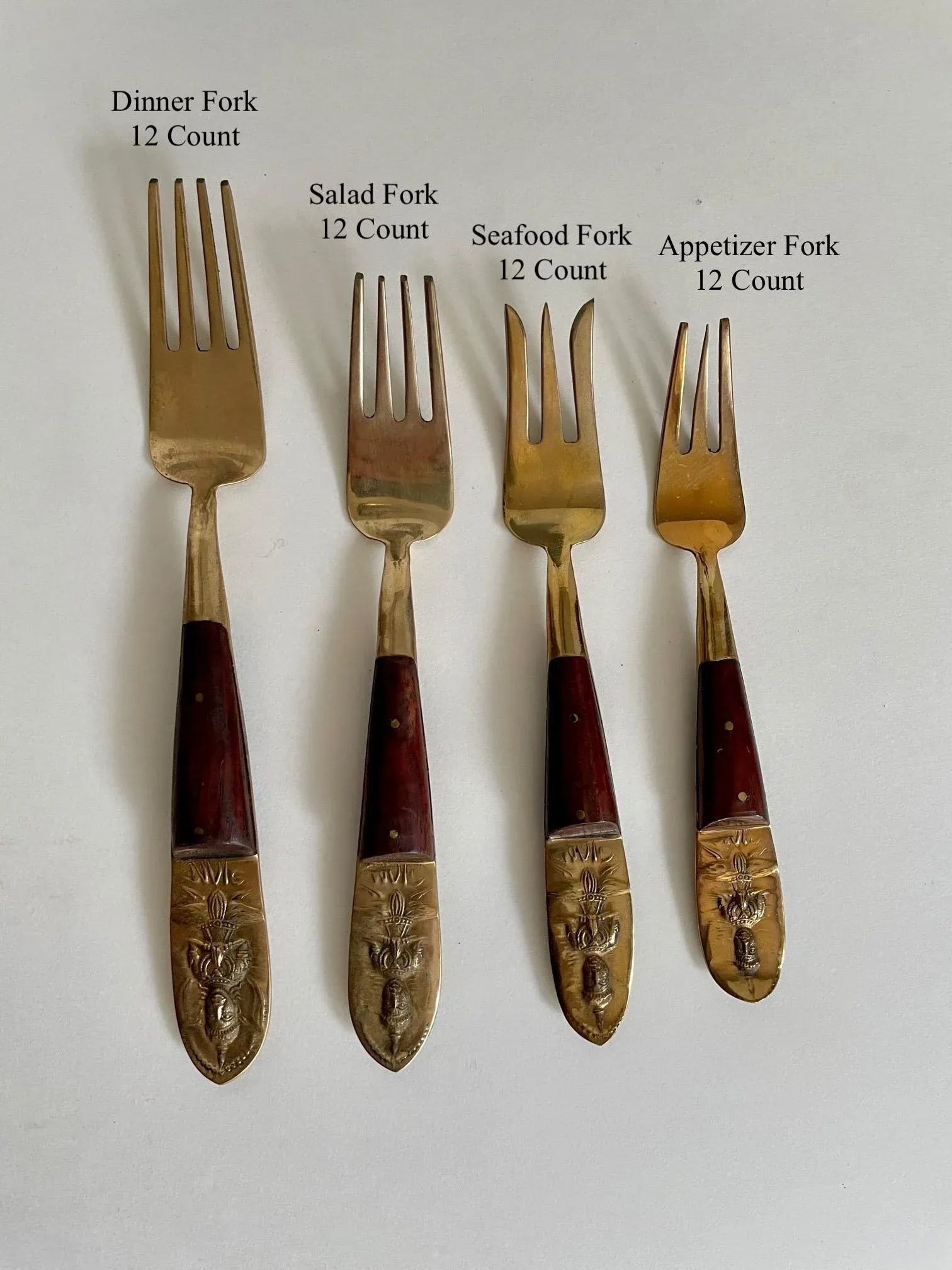 Mid-Century Modern Thai Siam Buddha Brass and Rosewood Flatware Set of 142 - 12