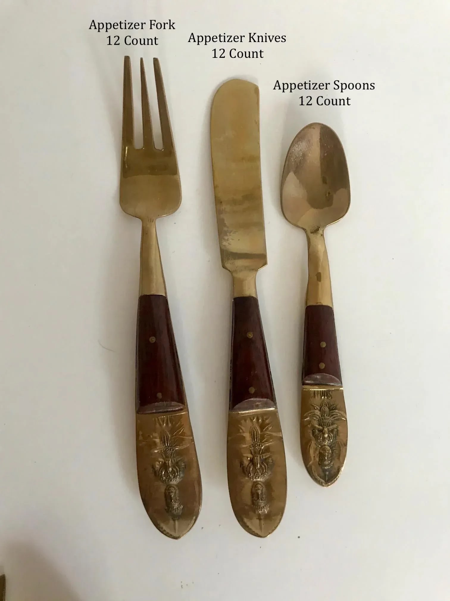 Mid-Century Modern Thai Siam Buddha Brass and Rosewood Flatware Set of 142 - 9
