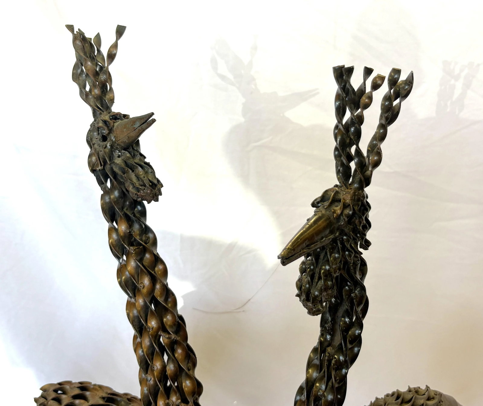 Vintage Artisan Crafted Recycled Metal Standing Crane Sculptures- A Pair - 6