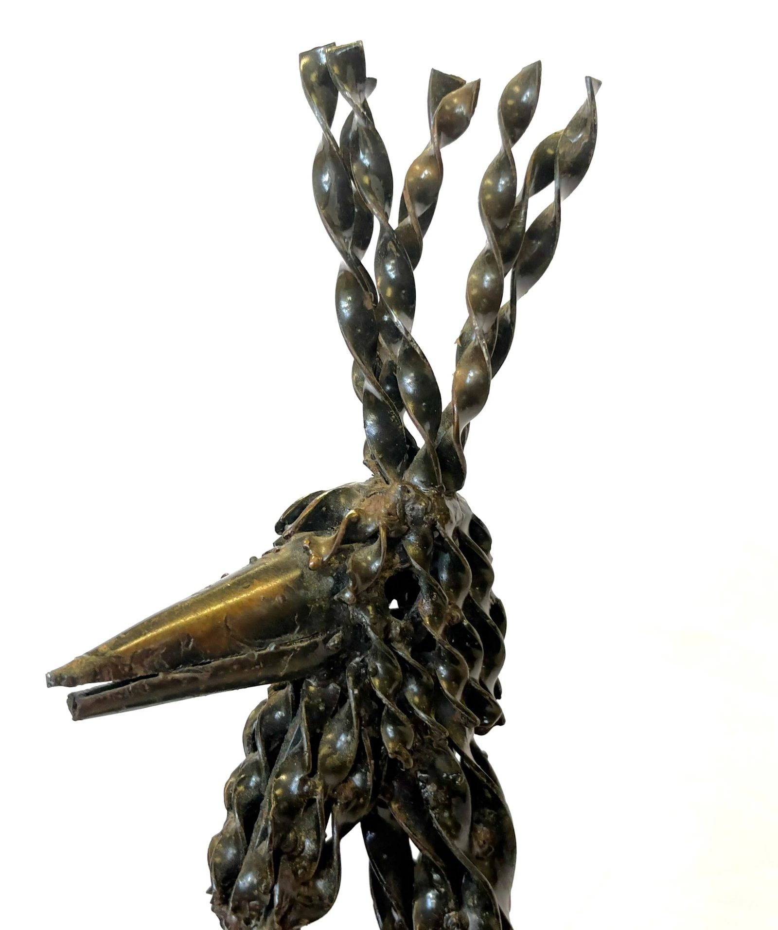 Vintage Artisan Crafted Recycled Metal Standing Crane Sculptures- A Pair - 7