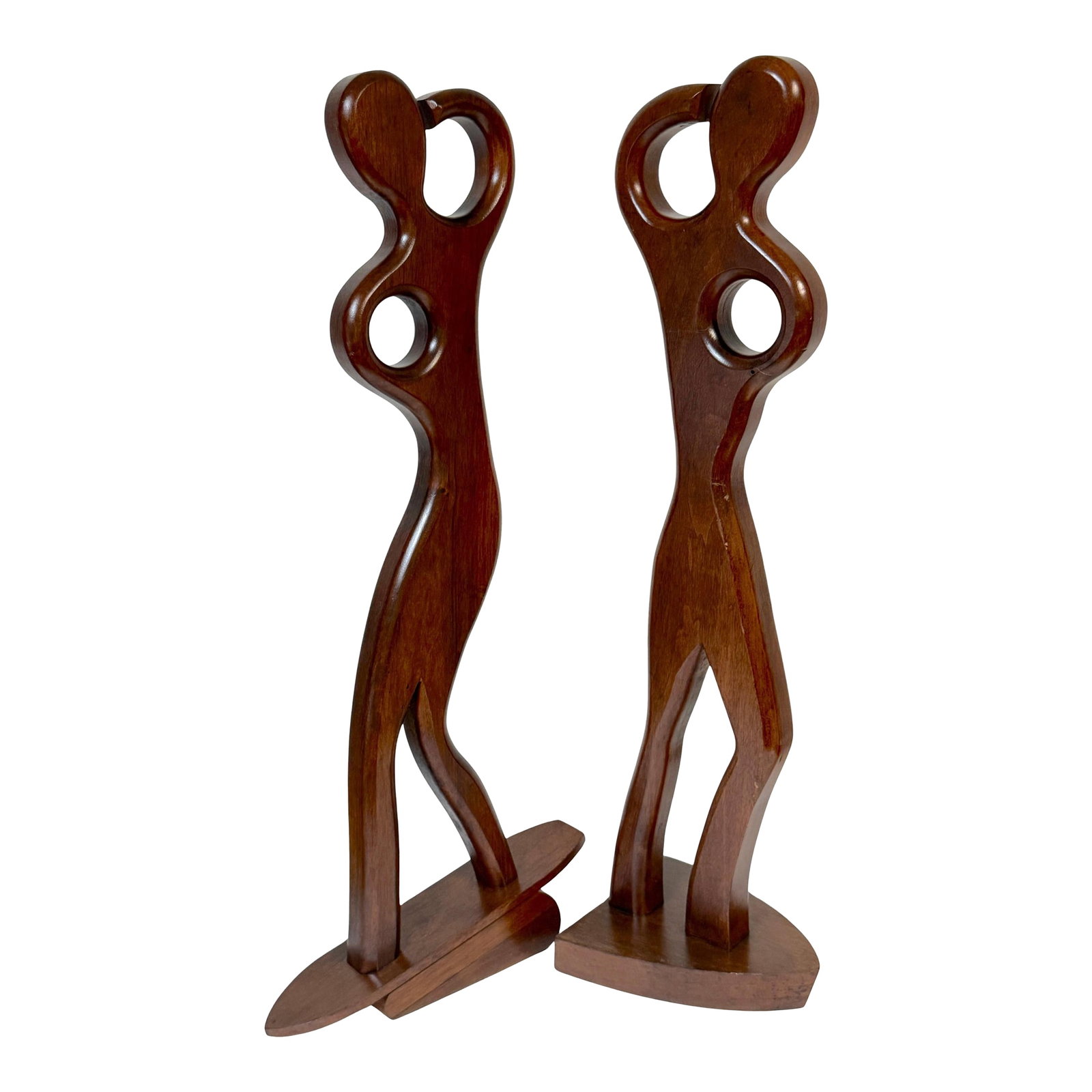 Pair William Westenhaver for Witco Teak Sculptures "” The Boater and The Surfer: Pair William Westenhaver for Witco Teak Sculptures "” The Boater and The Surfer A captivating pair of Mid-Century Modern carved wood sculptures attributed to William Westenhaver for Witco, circa