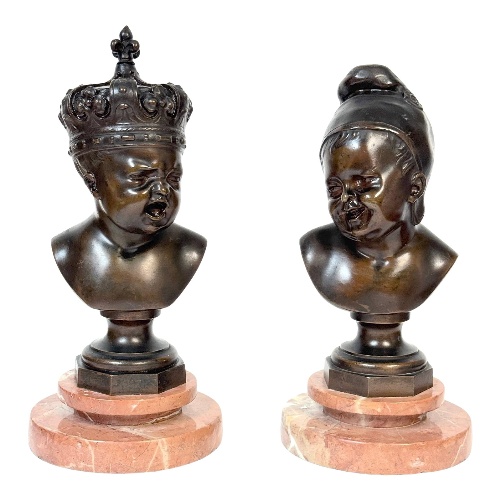 Pair Bronze Busts: "The Fallen King & Laughing Revolutionary, After Carpeaux (1 of 12)