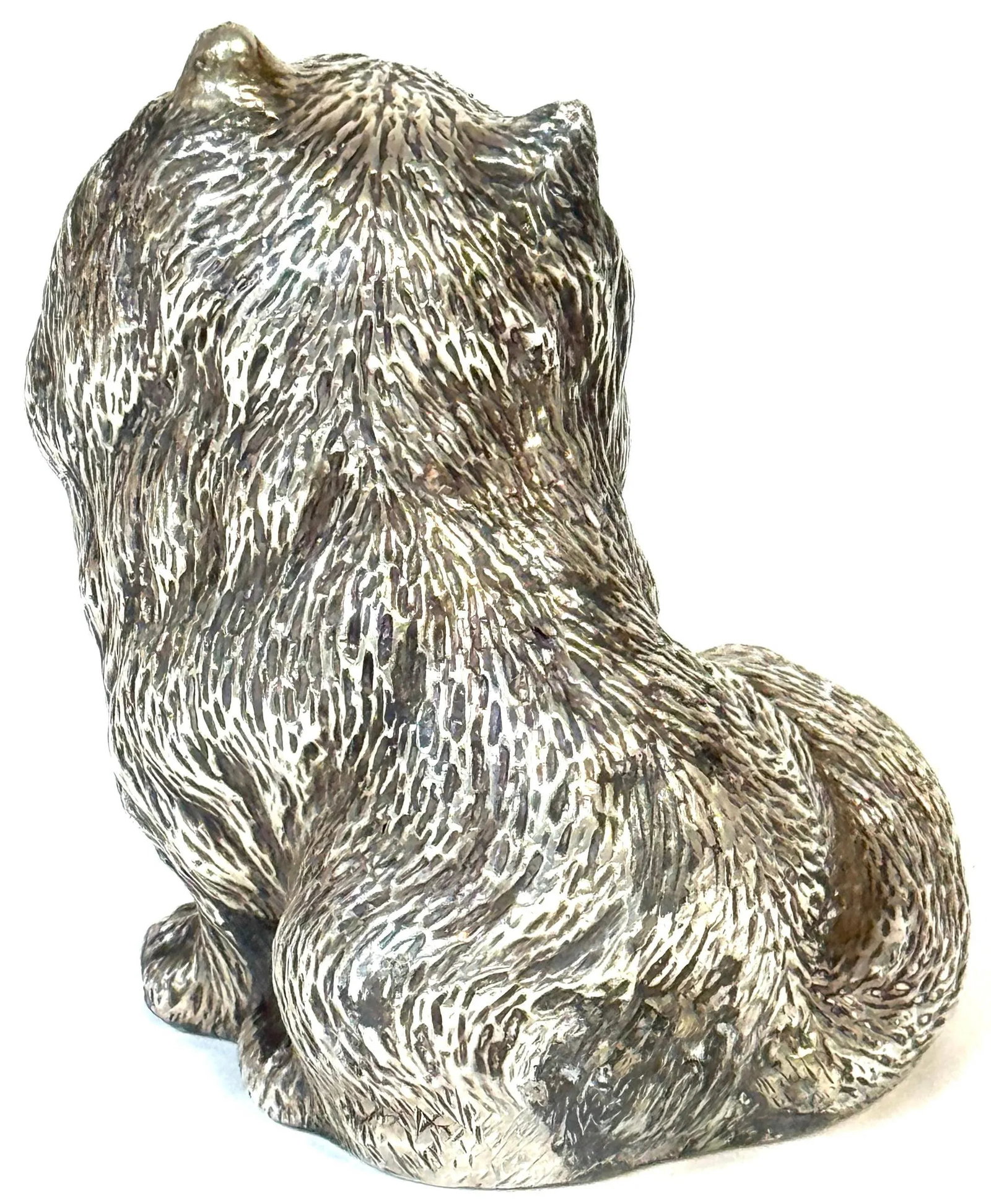 Russian Silver Persian Cat Sculpture, Soviet Period, 88 Zolotnik, Marked "S.W." - 10