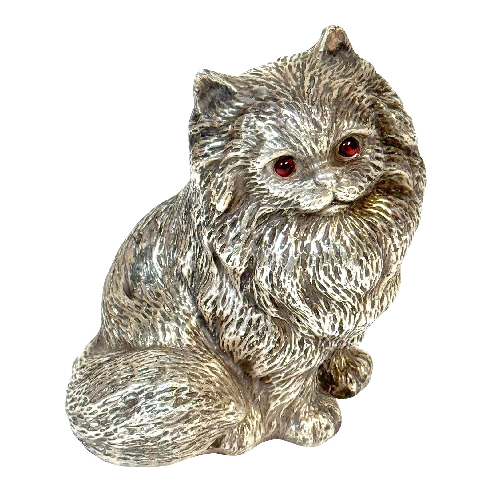 Russian Silver Persian Cat Sculpture, Soviet Period, 88 Zolotnik, Marked "S.W." (1 of 12)