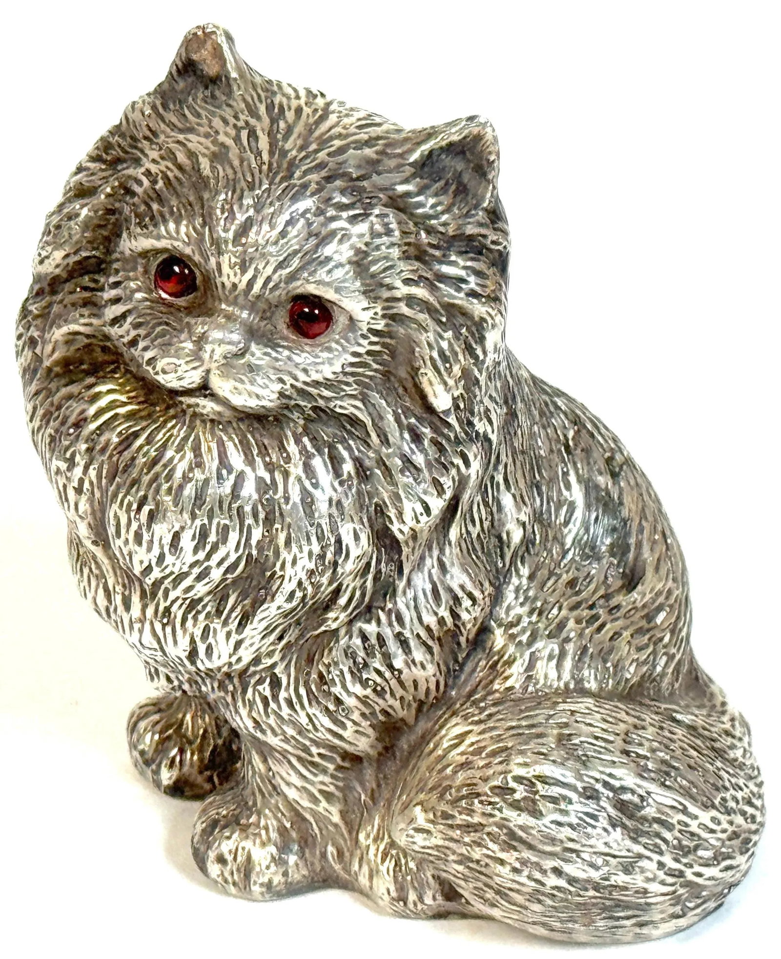 Russian Silver Persian Cat Sculpture, Soviet Period, 88 Zolotnik, Marked "S.W." - 3