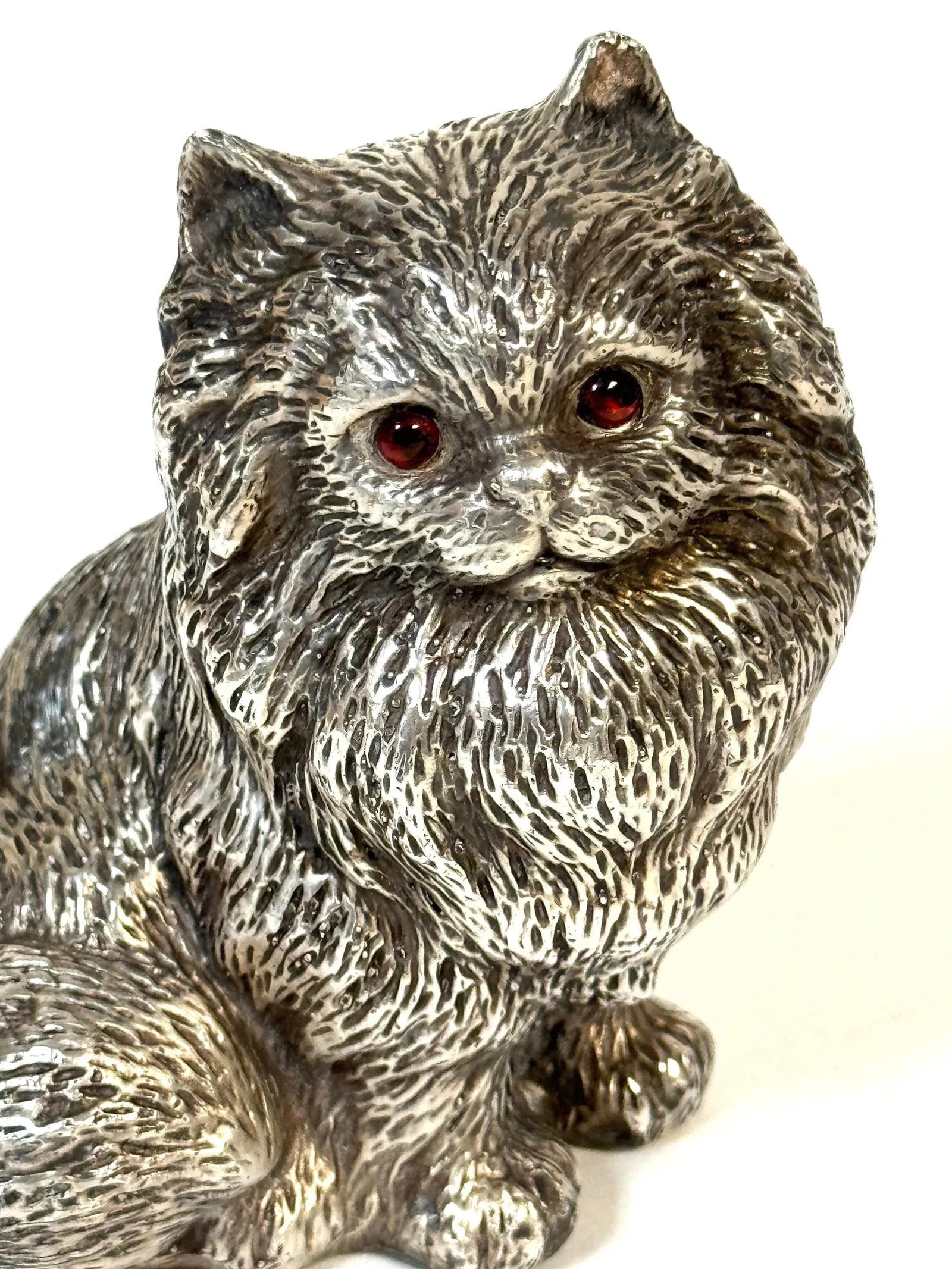Russian Silver Persian Cat Sculpture, Soviet Period, 88 Zolotnik, Marked "S.W." - 4