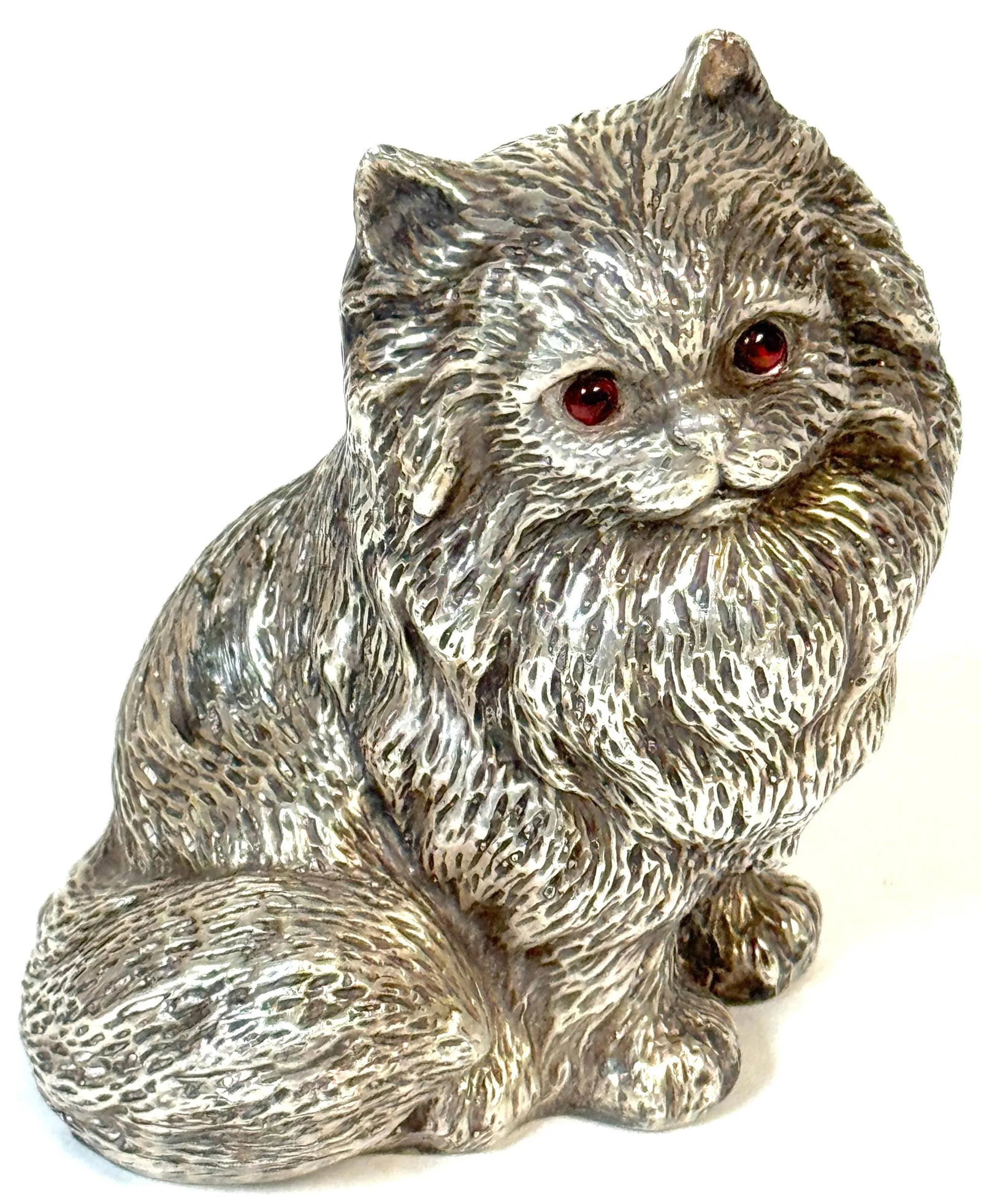 Russian Silver Persian Cat Sculpture, Soviet Period, 88 Zolotnik, Marked "S.W." - 5
