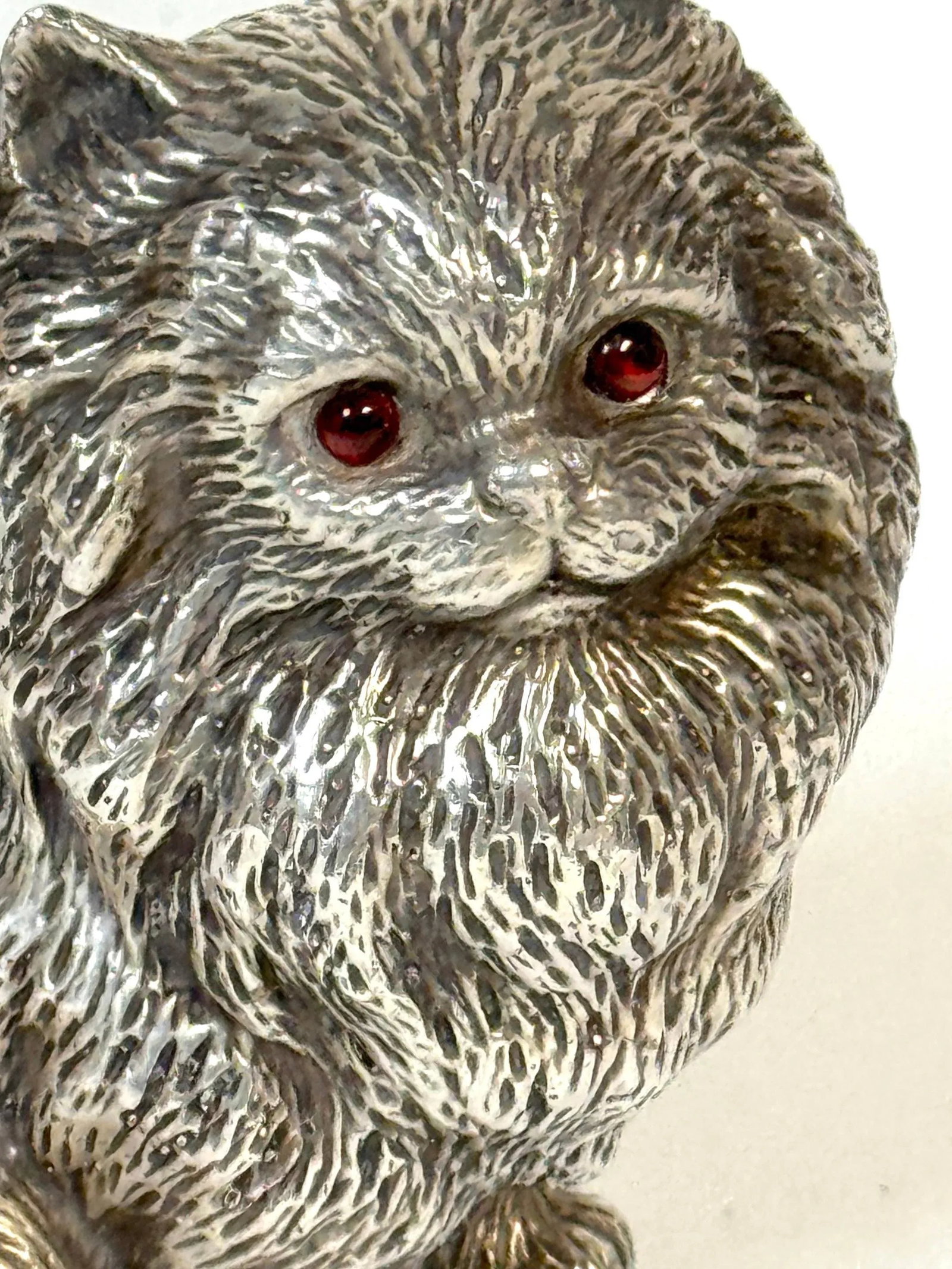 Russian Silver Persian Cat Sculpture, Soviet Period, 88 Zolotnik, Marked "S.W." - 6