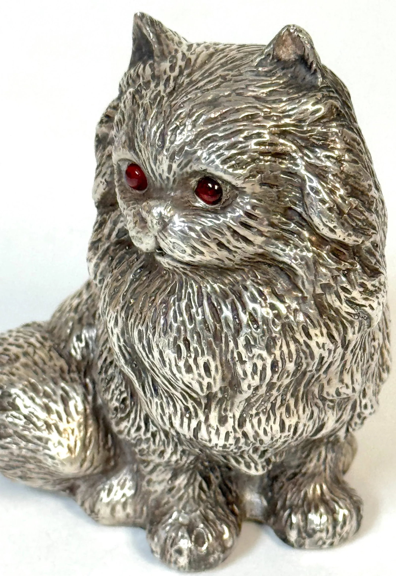 Russian Silver Persian Cat Sculpture, Soviet Period, 88 Zolotnik, Marked "S.W." - 8