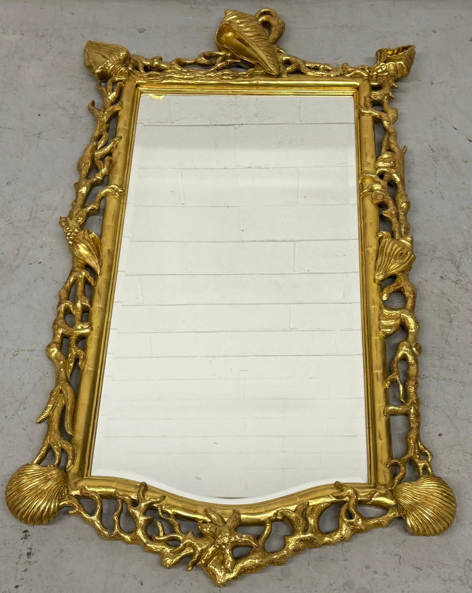 Extraordinary Pair of Italian Carved Giltwood Mirrors with Shell and Coral Motif - 11
