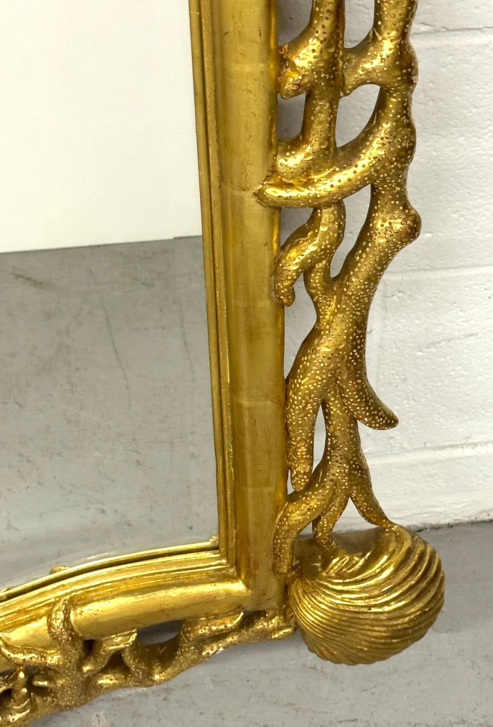 Extraordinary Pair of Italian Carved Giltwood Mirrors with Shell and Coral Motif - 7