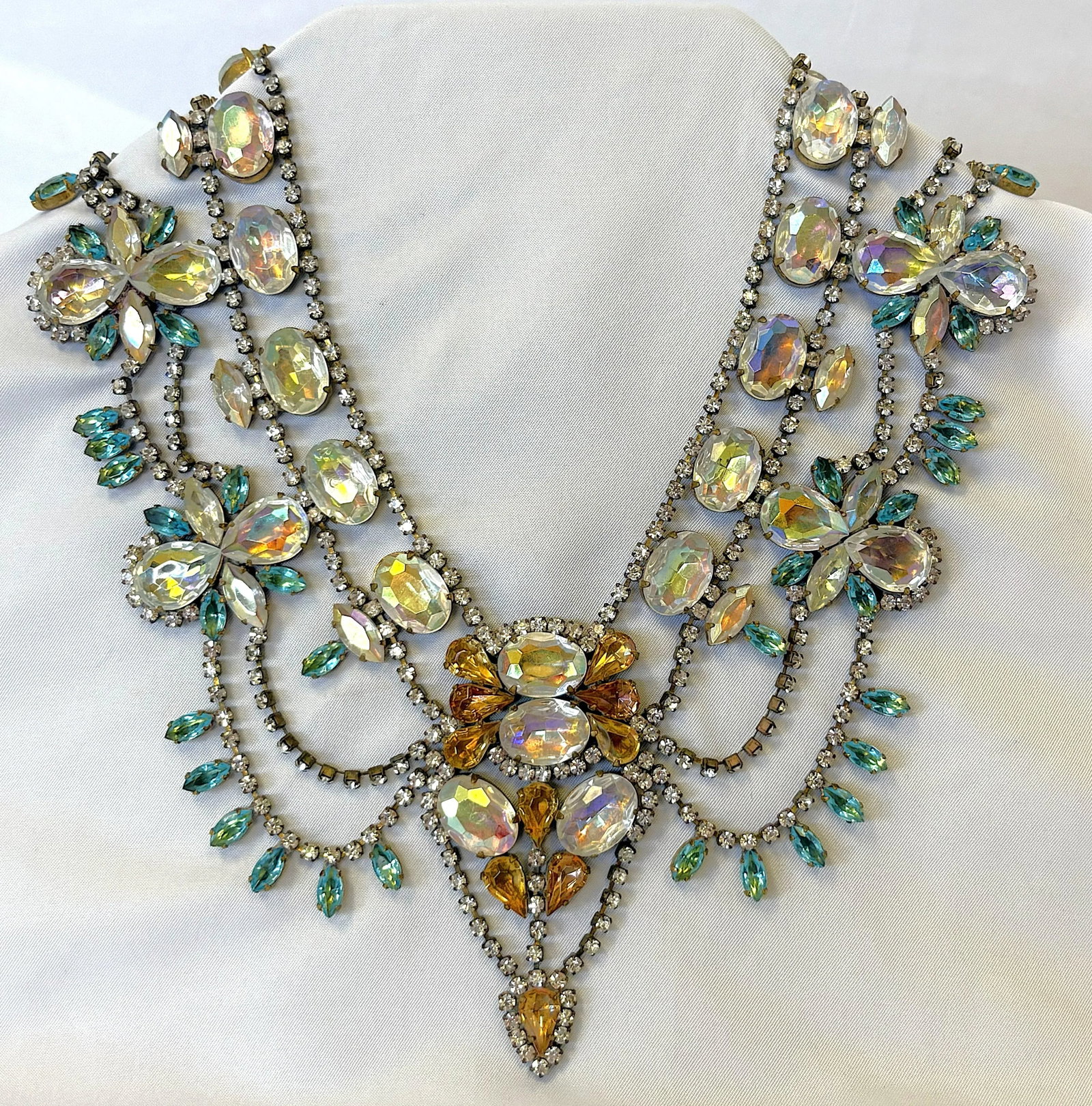 Vintage 'Bijoux' London Runway Rhinestone Bib Necklace - 17