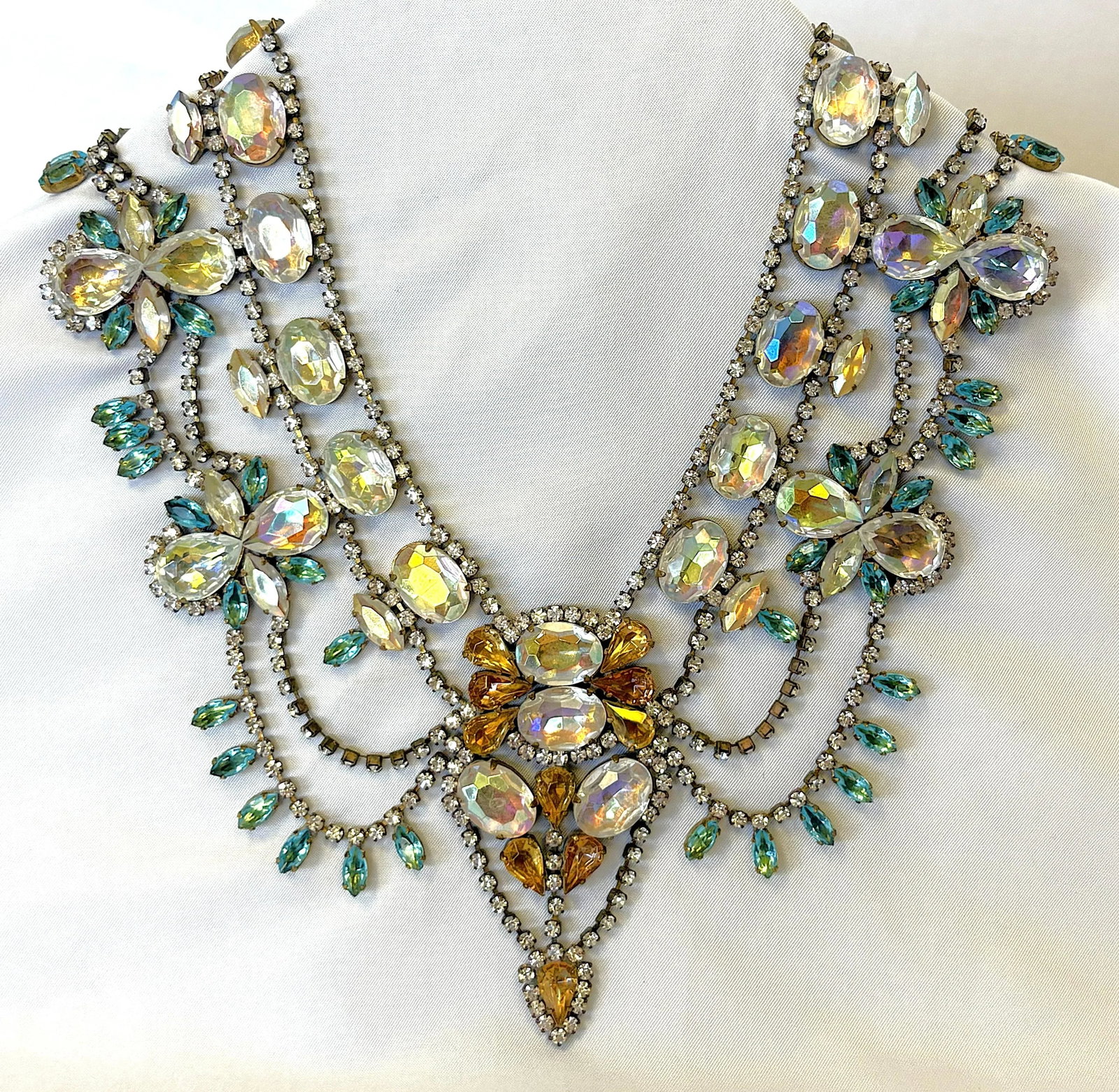 Vintage 'Bijoux' London Runway Rhinestone Bib Necklace - 3