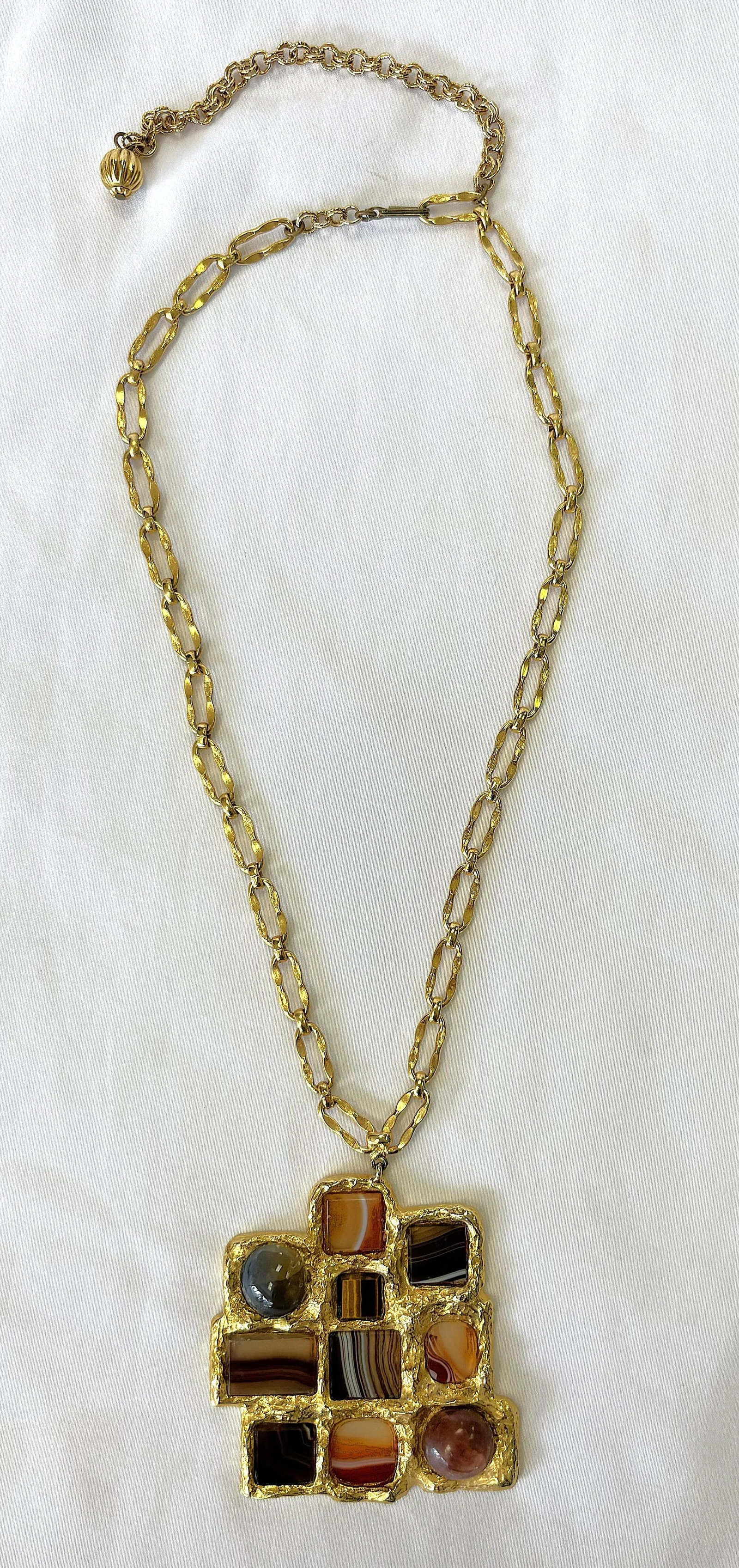 Vintage Designer Kenneth Lane Signed Geometric Pendant Necklace - 3