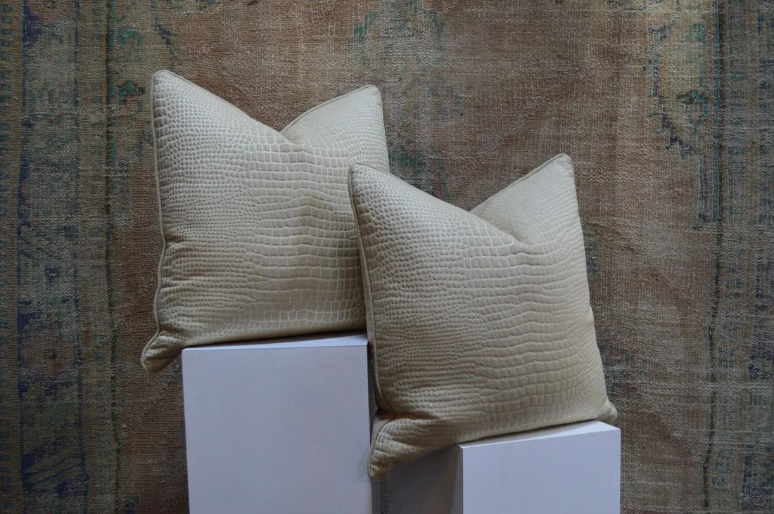Faux Ivory Crocodile Pattern Pillows- a Pair - 2