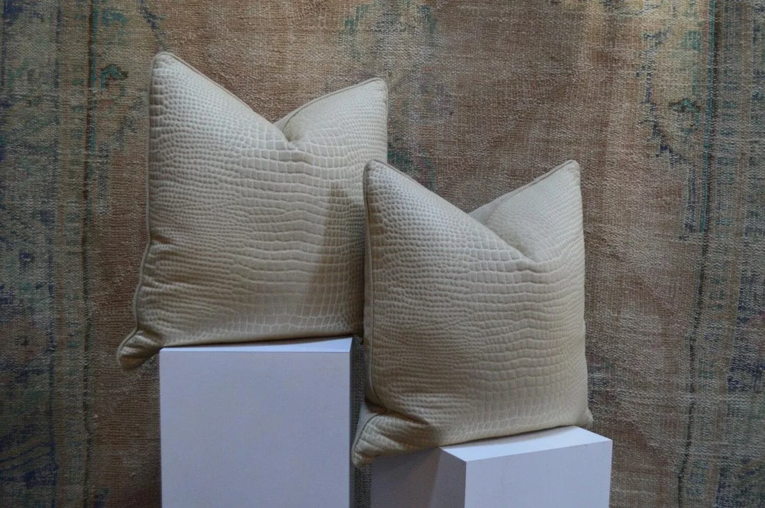 Faux Ivory Crocodile Pattern Pillows- a Pair - 6
