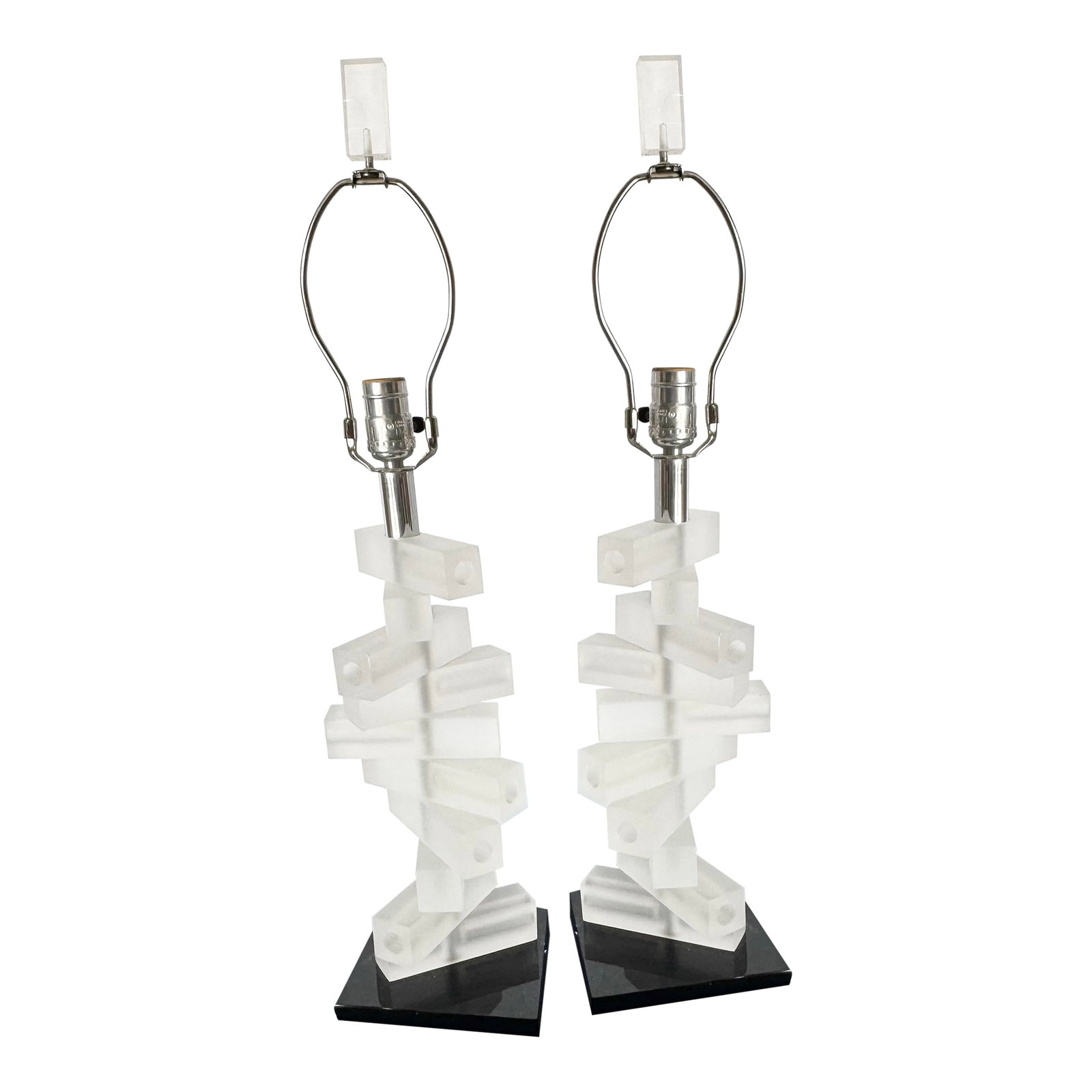 Mid Century Modern Stacked Frosted Acrylic Table Lamps - A Pair (1 of 8)