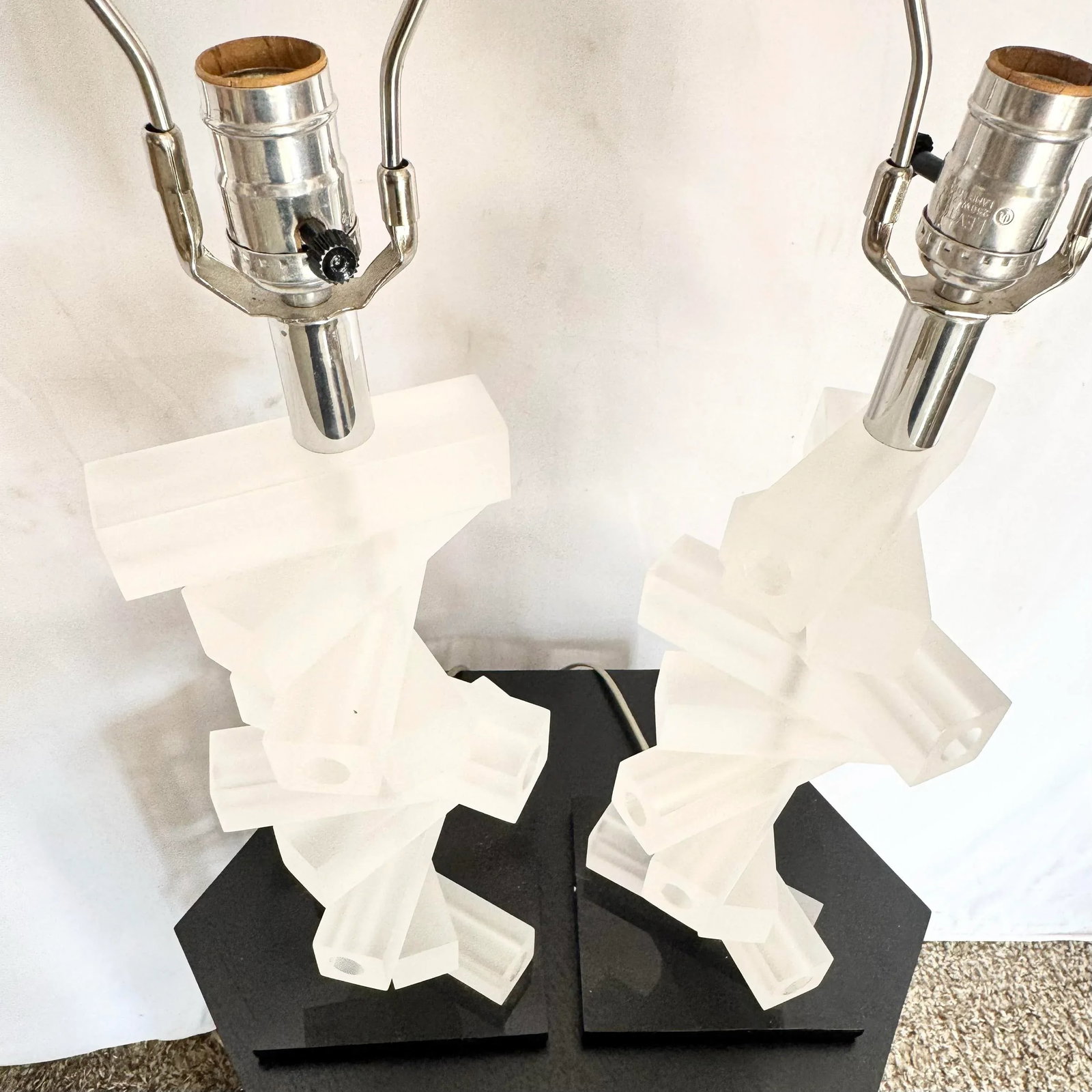 Mid Century Modern Stacked Frosted Acrylic Table Lamps - A Pair - 7