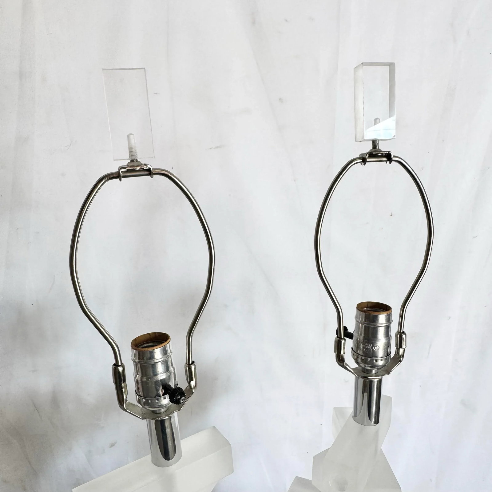 Mid Century Modern Stacked Frosted Acrylic Table Lamps - A Pair - 8