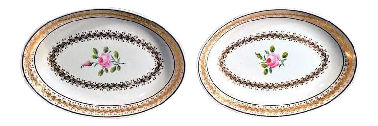 Neale & Co. Creamware Oval Botanical Dishes - A Pair (1 of 4)