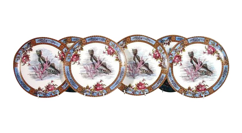 Fish Garfield Pottery Earthenware Plates Wood & Hulme - Set of 6 (1 of 4)