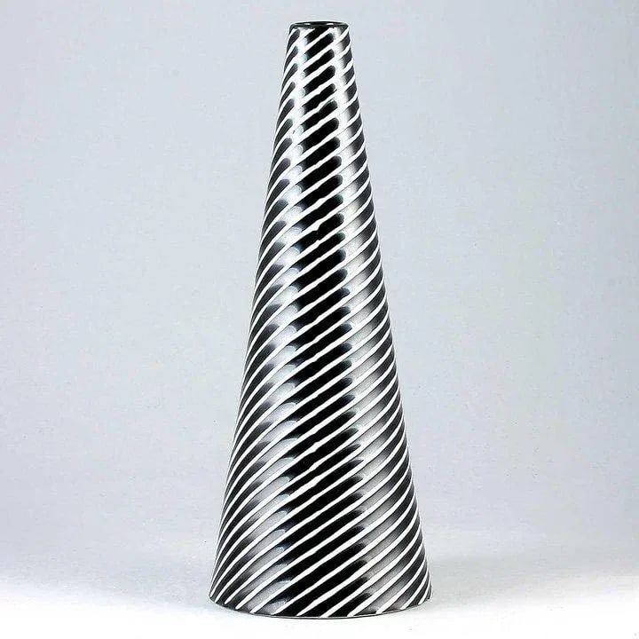 Stig Lindberg Stoneware Conical Vase- Domino Series, Black/White, Gustavsberg, 1954 - 12