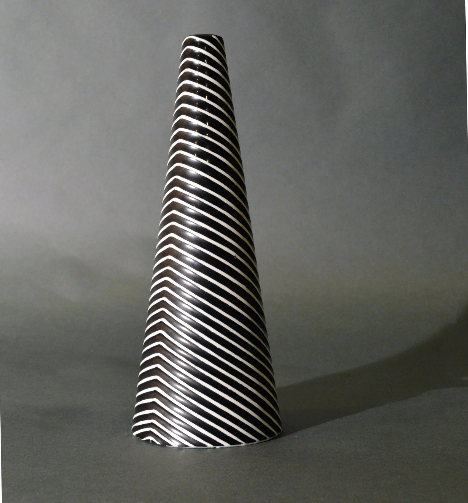 Stig Lindberg Stoneware Conical Vase- Domino Series, Black/White, Gustavsberg, 1954 - 2