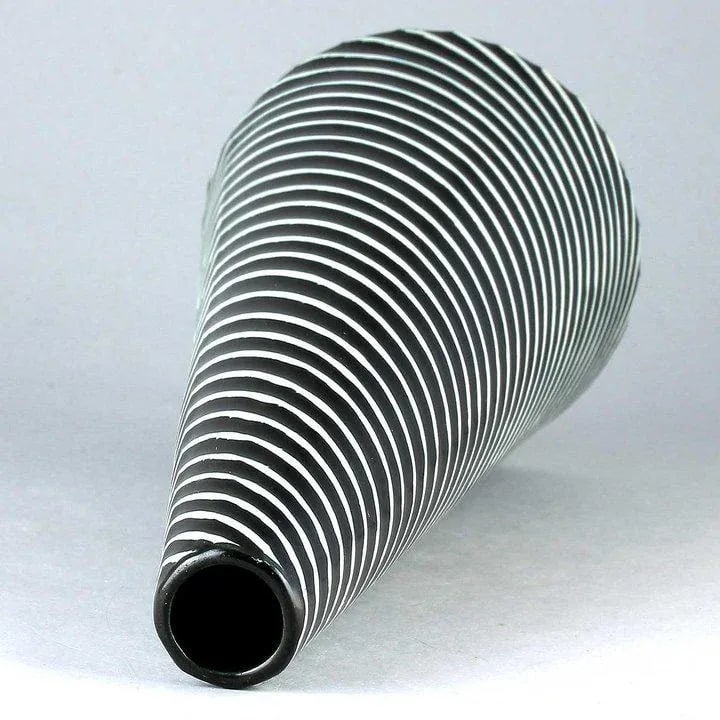 Stig Lindberg Stoneware Conical Vase- Domino Series, Black/White, Gustavsberg, 1954 - 8
