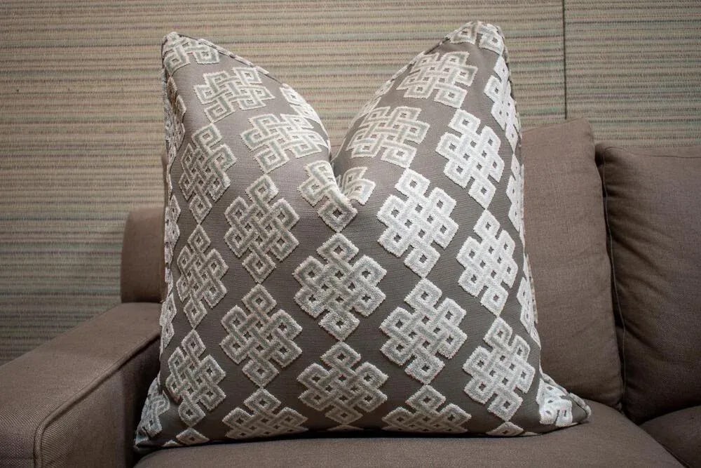 Pair of Duralee "Medallion" Cut Velvet Custom Pillows 22 X 22 In. - 2