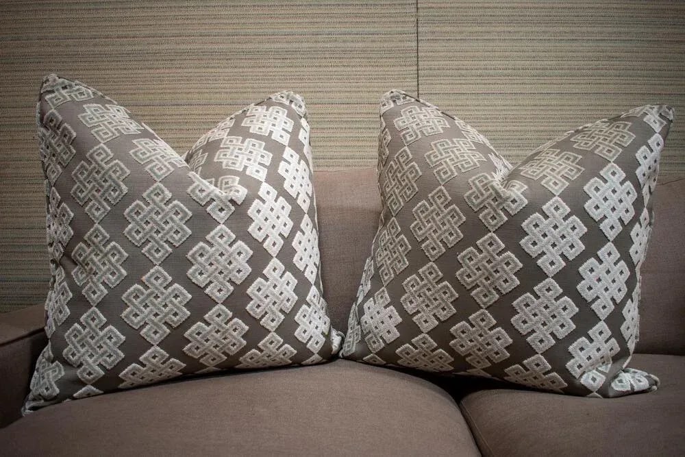 Pair of Duralee "Medallion" Cut Velvet Custom Pillows 22 X 22 In. - 5