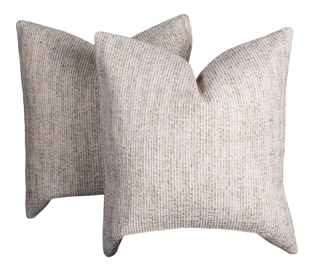 Custom Neutral Chenille Textured Pillows - a Pair: - Custom pair of designer pillows 24 x 24 in. - Textured off-white chenille fabric - Down/soft feather or Poly fill pillow forms (please specify in comments after ordering) - Showroom Samples - Knife