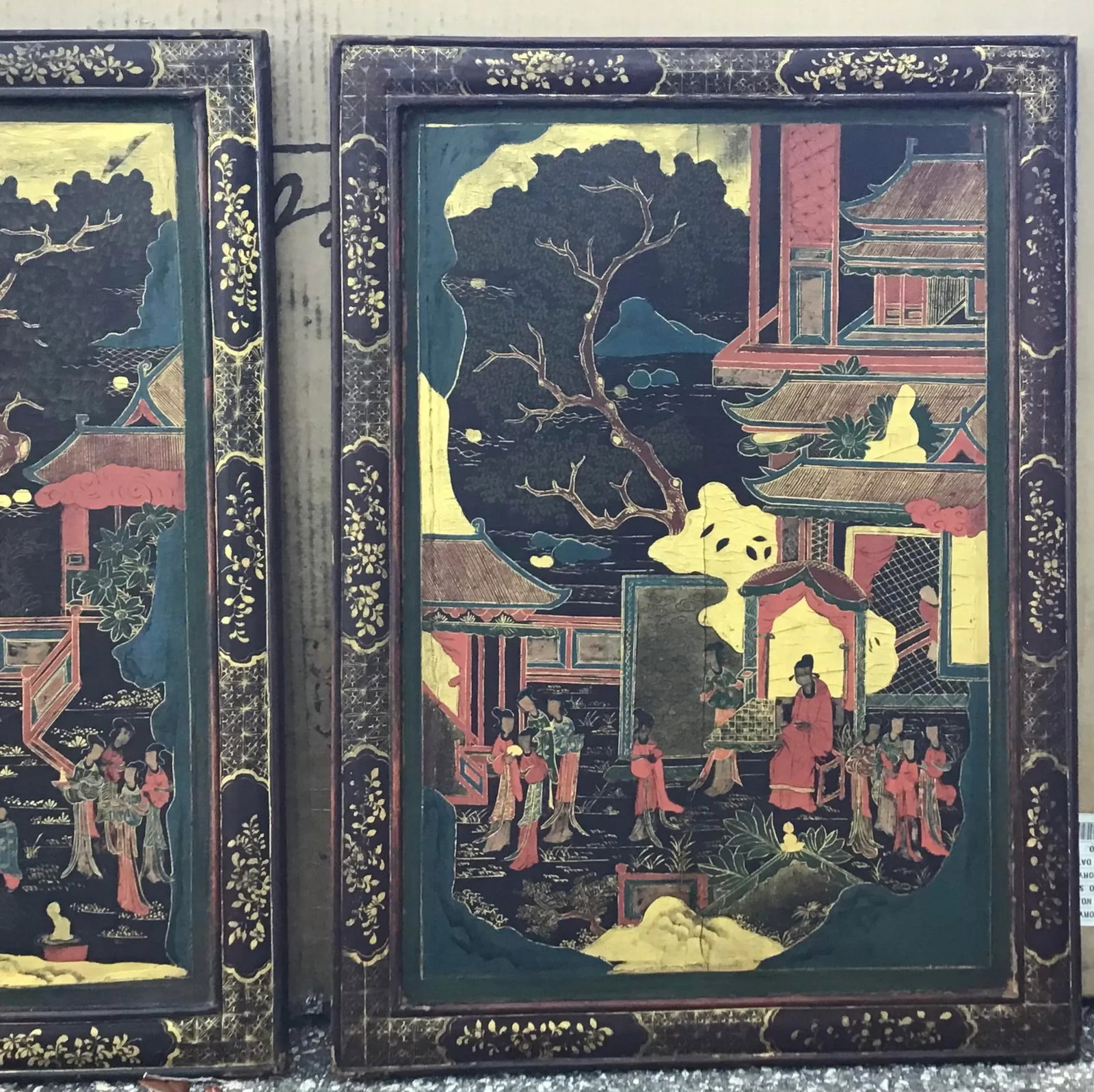 19th Century Chinoiserie Decorated Lacquer Panels - a Pair - 2
