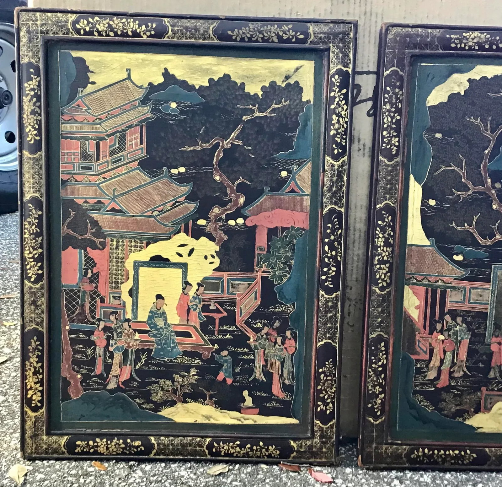 19th Century Chinoiserie Decorated Lacquer Panels - a Pair - 4