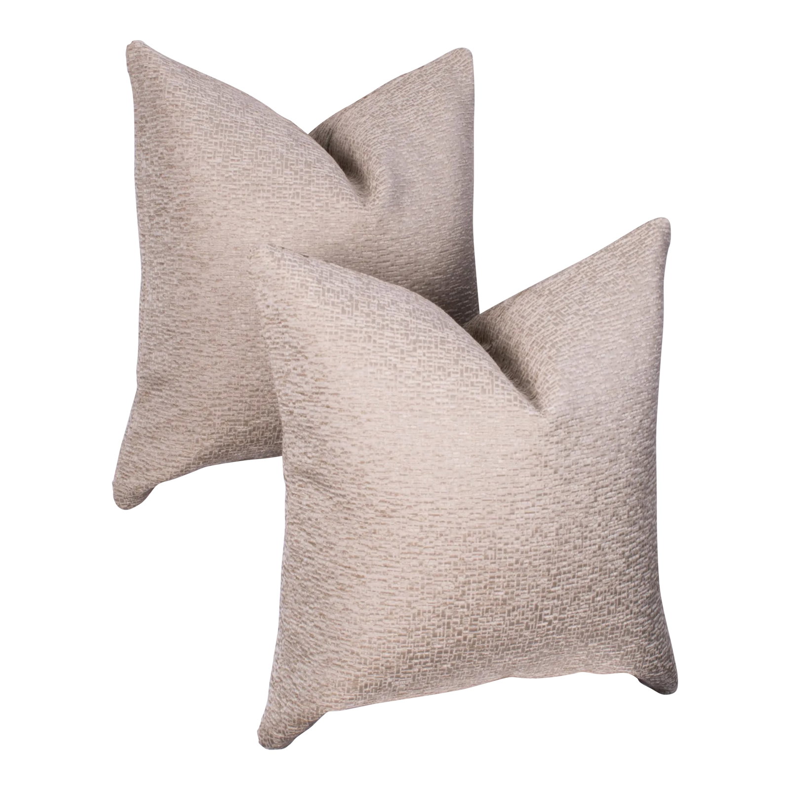 Contemporary Custom Neutral Textured Pillows- a Pair: - Custom pair of designer pillows 24 x 24 in. - Textured neutral fabric with sheen - Down/soft feather or Poly fill pillow forms (please specify in comments after ordering) - Showroom samples - Knife