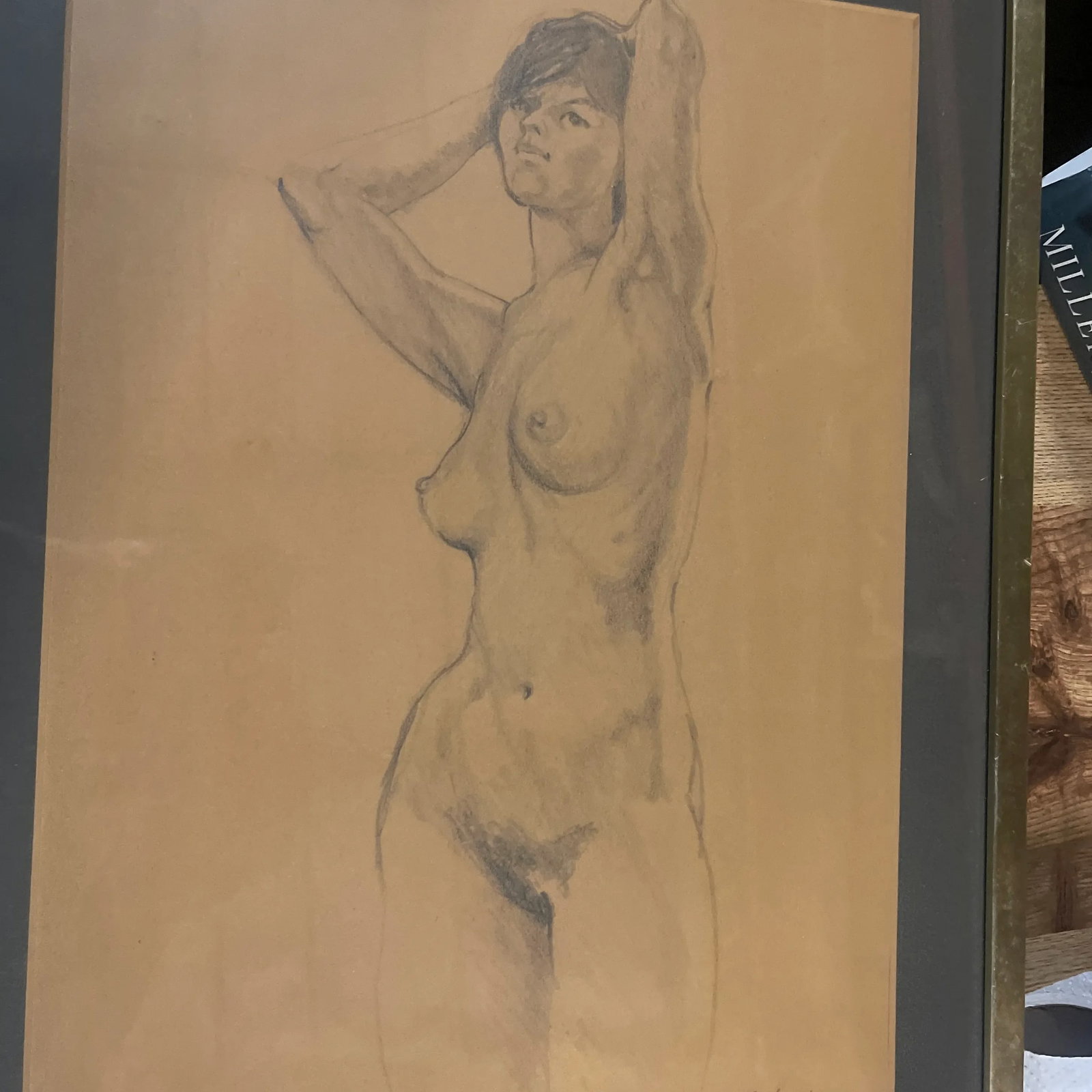 1970s Figurative Female Nude Drawing, Framed - 2