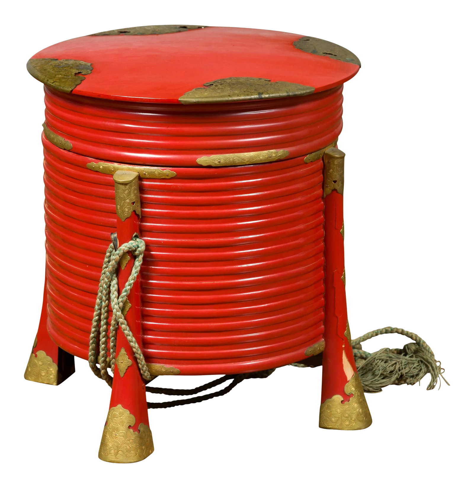 Japanese TaishÅ Red Lacquered Hokai Box with Brass Accents and Original Rope (1 of 11)