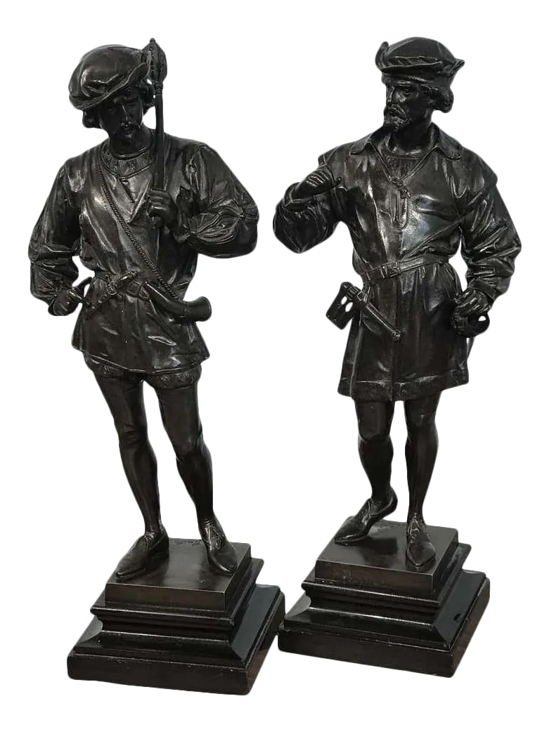 Late 19th Century Antique Bronzes of Standing Turks, Signed Guillot - a Pair: Pair of bronzes of standing Turks, signed Guillot, Anatole-Jean-Thomas Guillot French (1865-1911) Each one intricately dressed holding weapons, raised on Belgian black marble plinths. Condition: