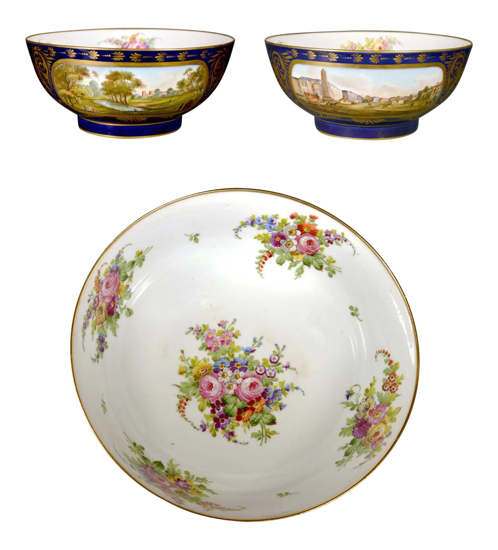 Edme Samson Et Cie, Paris Porcelain Mazarine Blue-Ground Punch Bowl With Botanical Interior and Land (1 of 12)