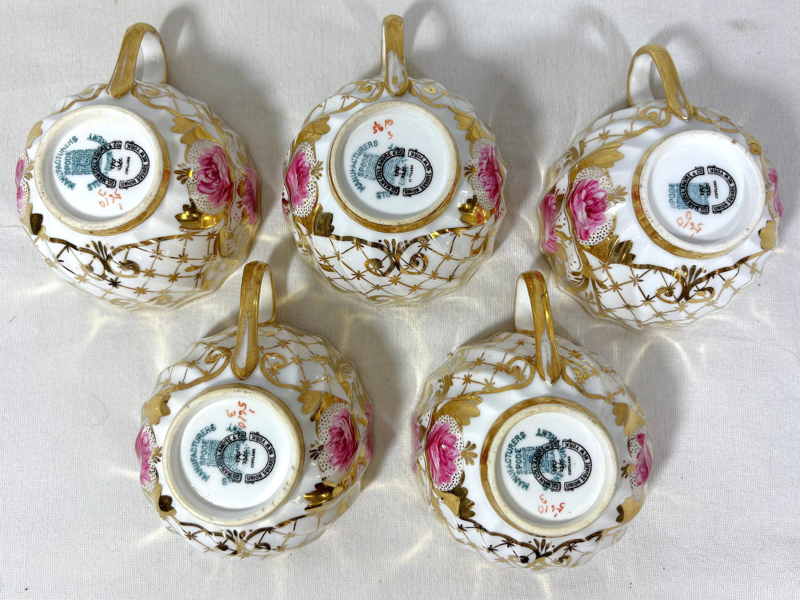 Antique English Spode Copeland Teacups With Saucers- Set of 5 - 12