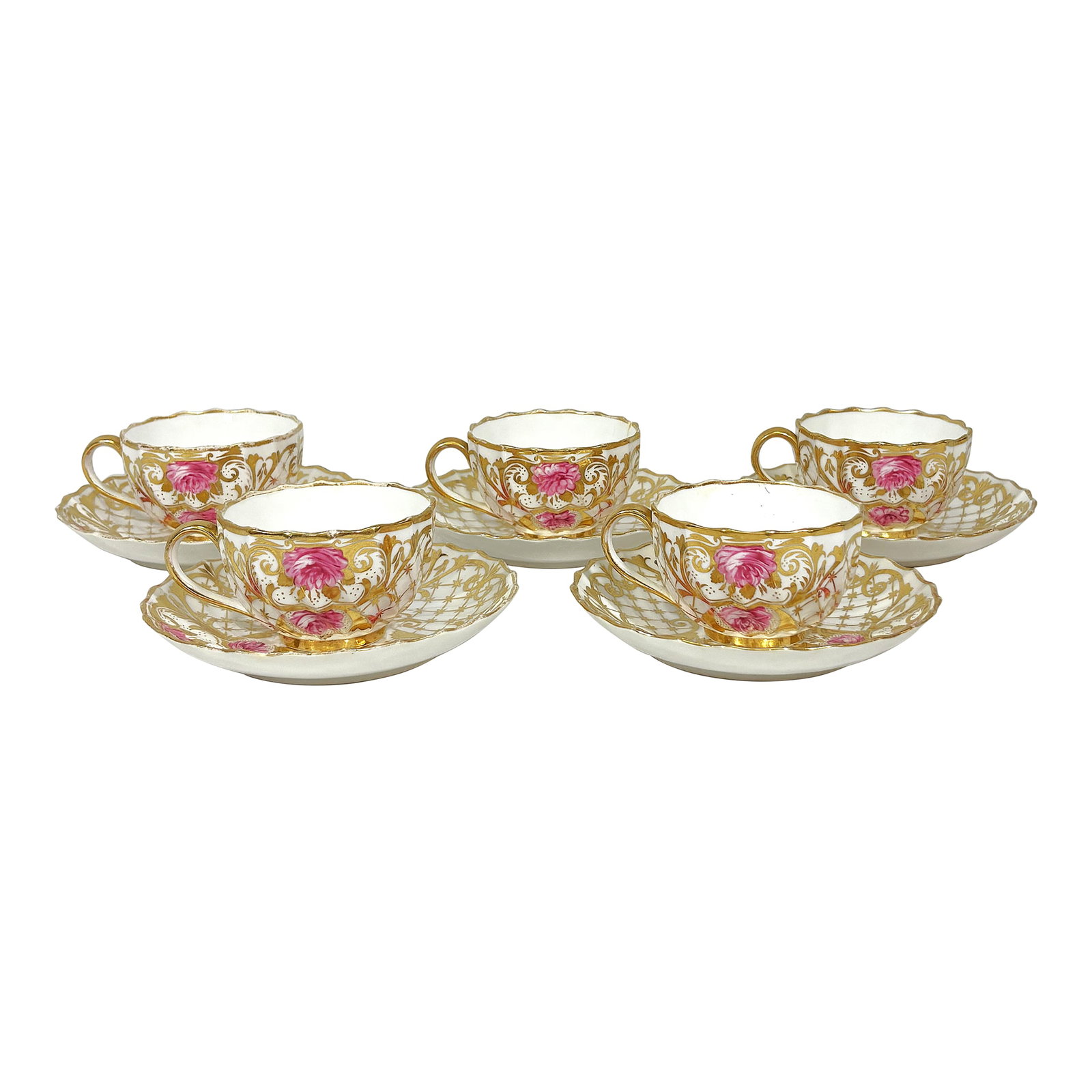 Antique English Spode Copeland Teacups With Saucers- Set of 5 (1 of 15)