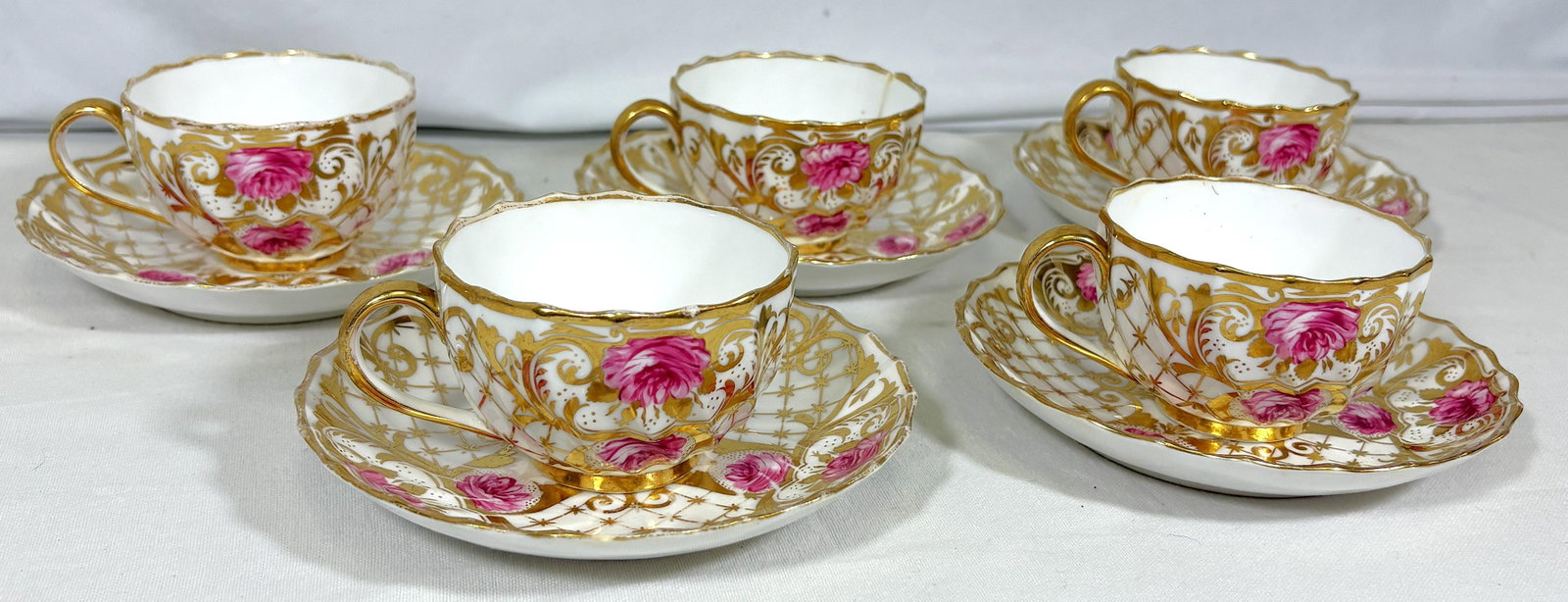 Antique English Spode Copeland Teacups With Saucers- Set of 5 - 2