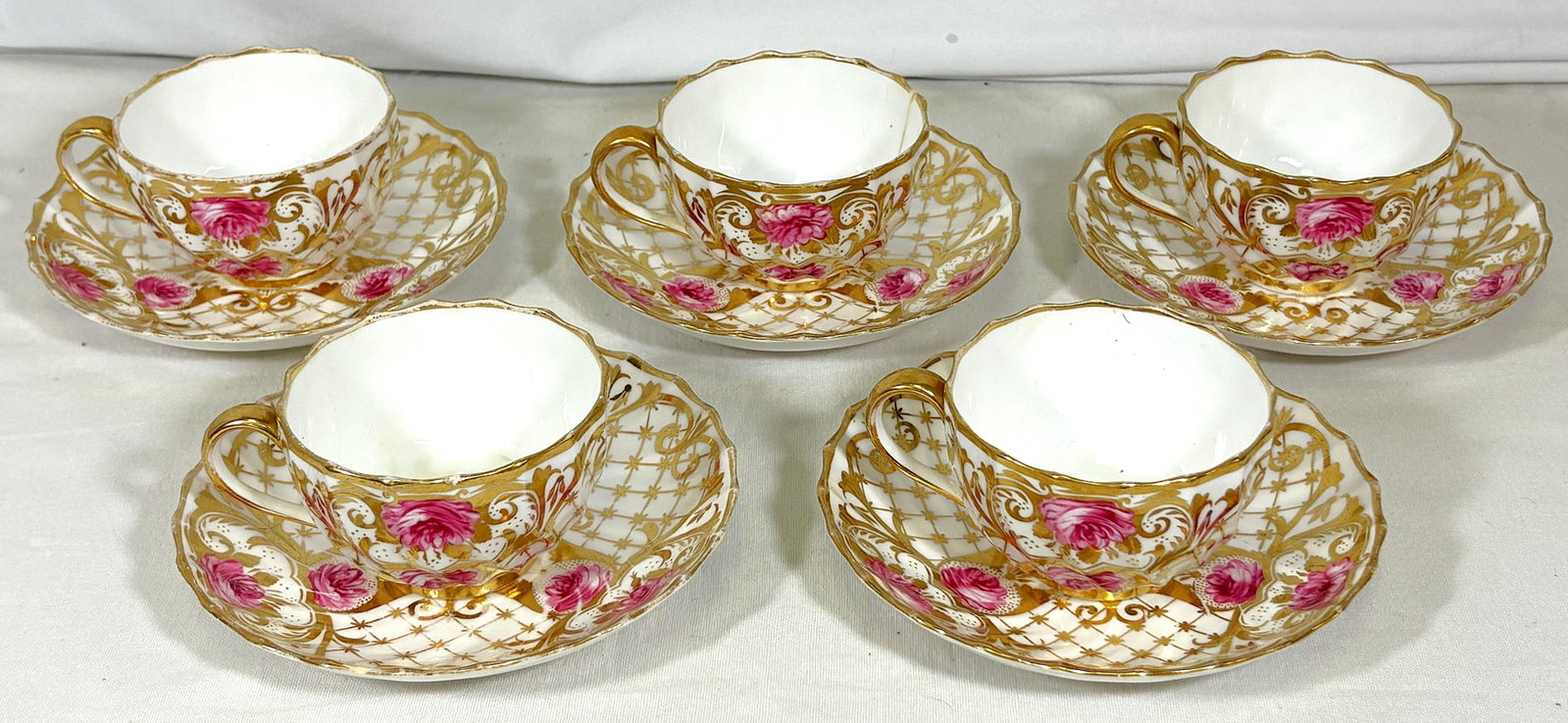 Antique English Spode Copeland Teacups With Saucers- Set of 5 - 3